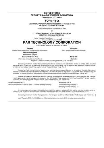 Thumbnail PAR Technology 10-Q Quarterly Report FY2018 