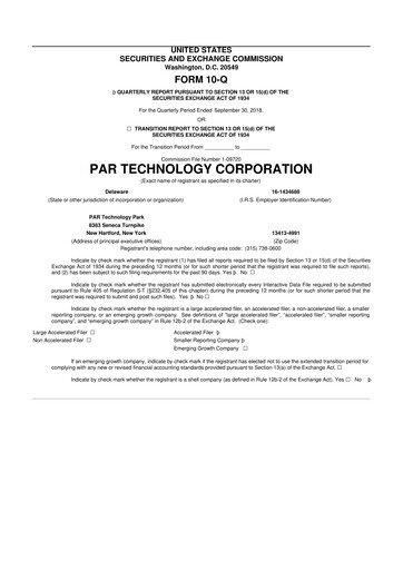 Thumbnail PAR Technology 10-Q Quarterly Report FY2018 