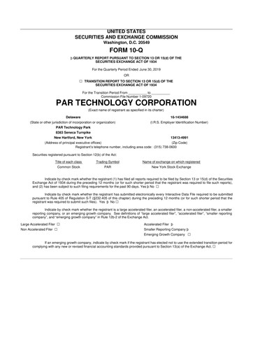 Thumbnail PAR Technology 10-Q Quarterly Report FY2019 