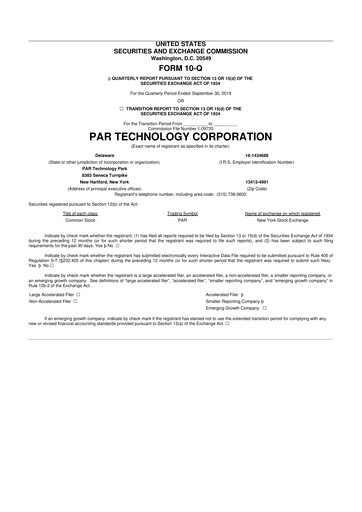 Thumbnail PAR Technology 10-Q Quarterly Report FY2019 