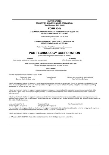 Thumbnail PAR Technology 10-Q Quarterly Report FY2021 