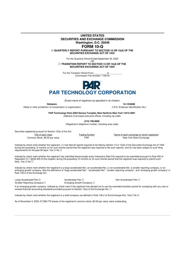 Thumbnail PAR Technology 10-Q Quarterly Report FY2022 