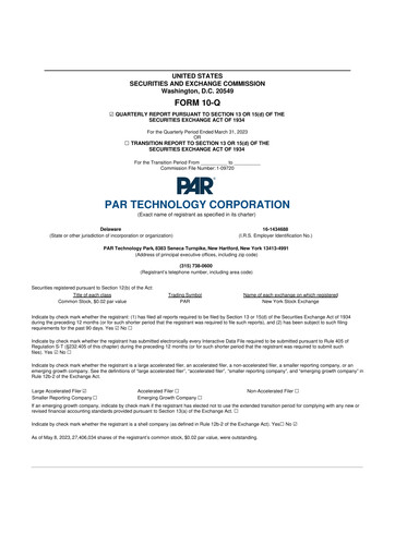 Thumbnail PAR Technology 10-Q Quarterly Report FY 