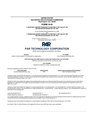 Thumbnail PAR Technology 10-Q Quarterly Report FY 
