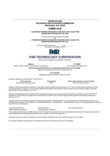 Thumbnail PAR Technology 10-Q Quarterly Report FY2026 