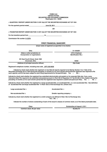 Thumbnail First Financial Bank
 10-Q Quarterly Report FY2011 