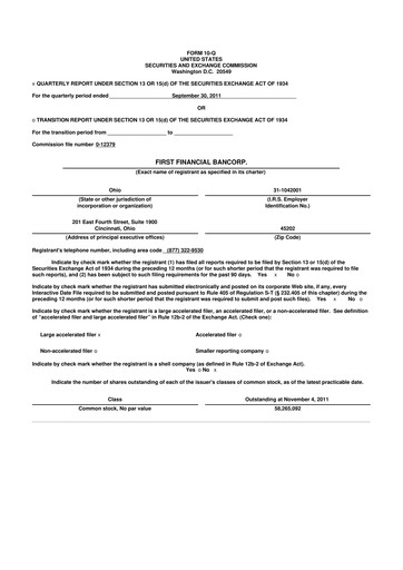 Thumbnail First Financial Bank
 10-Q Quarterly Report FY2011 