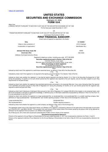 Thumbnail First Financial Bank
 10-K Annual Report 2011