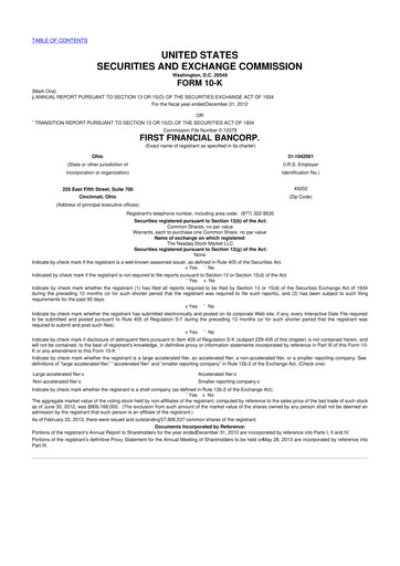 Thumbnail First Financial Bank
 10-K Annual Report 2012