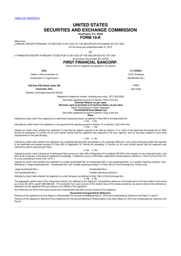 Thumbnail First Financial Bank
 10-K Annual Report 2015