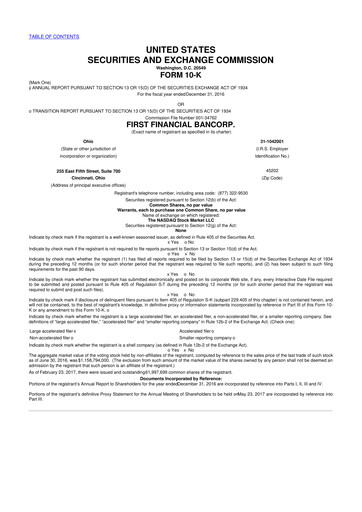 Thumbnail First Financial Bank
 10-K Annual Report 2016