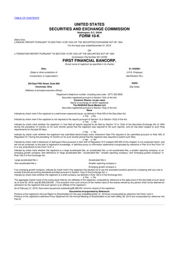 Thumbnail First Financial Bank
 10-K Annual Report 2018