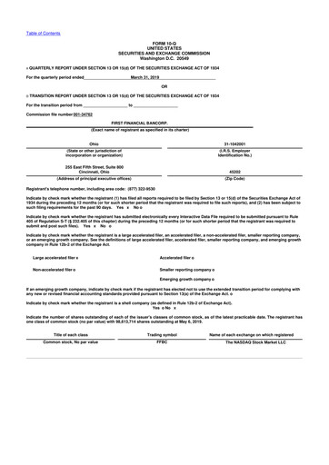 Thumbnail First Financial Bank
 10-Q Quarterly Report FY2019 