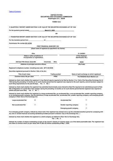 Thumbnail First Financial Bank
 10-Q Quarterly Report FY2020 