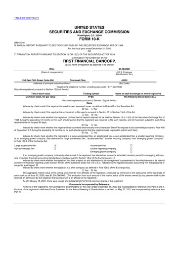 Thumbnail First Financial Bank
 10-K Annual Report 2020