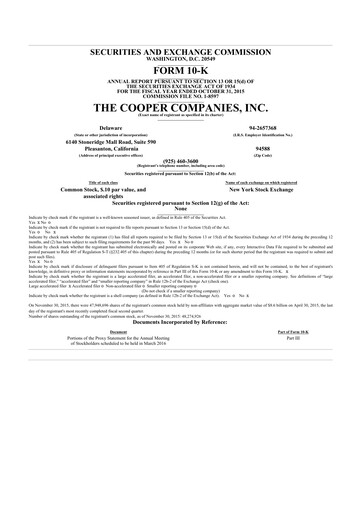 Thumbnail Cooper Companies 10-K Annual Report 2015