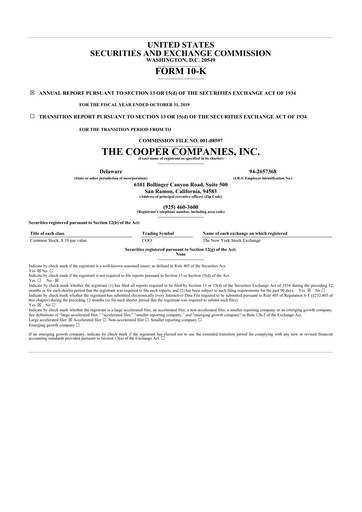 Thumbnail Cooper Companies 10-K Annual Report 2019