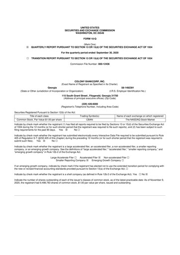 Vorschaubild Colony Bankcorp 10-Q Quartalsbericht 2020 