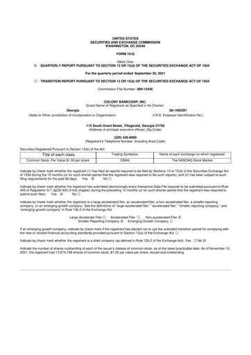 Vorschaubild Colony Bankcorp 10-Q Quartalsbericht 2021 