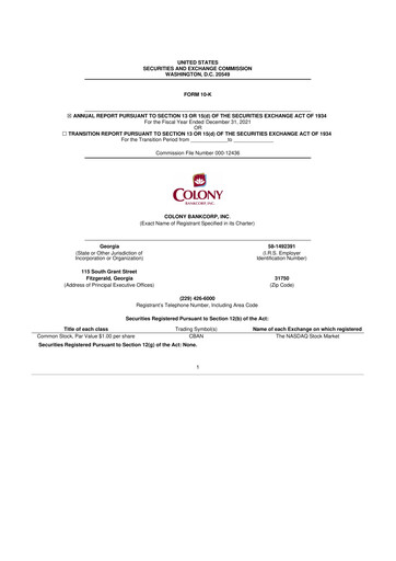 Vorschaubild Colony Bankcorp 10-K Jahresbericht 2021