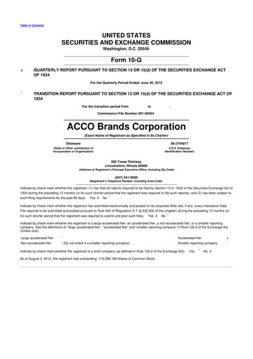 Thumbnail Acco Brands 10-Q Quarterly Report FY2012 