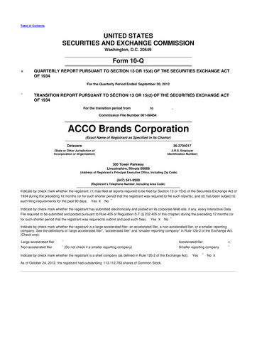 Thumbnail Acco Brands 10-Q Quarterly Report FY2012 