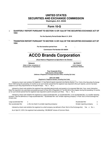 Thumbnail Acco Brands 10-Q Quarterly Report FY2016 