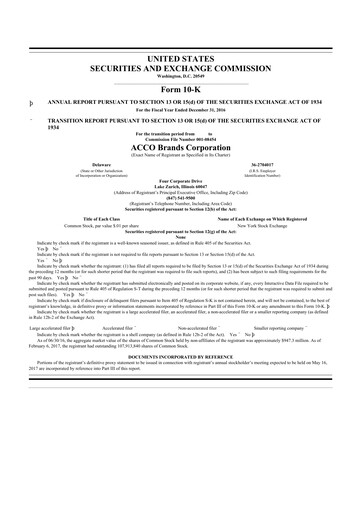 Thumbnail Acco Brands 10-K Annual Report 2016