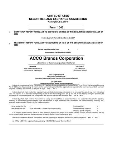 Thumbnail Acco Brands 10-Q Quarterly Report FY2017 
