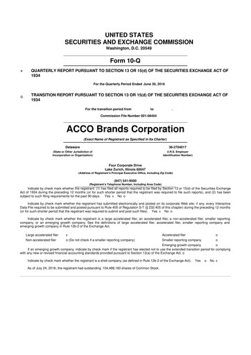 Thumbnail Acco Brands 10-Q Quarterly Report FY2018 