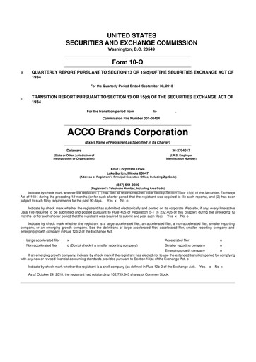 Thumbnail Acco Brands 10-Q Quarterly Report FY2018 