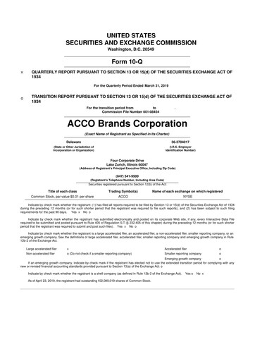 Thumbnail Acco Brands 10-Q Quarterly Report FY2019 