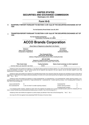 Thumbnail Acco Brands 10-Q Quarterly Report FY2019 