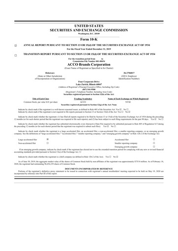 Thumbnail Acco Brands 10-K Annual Report 2019