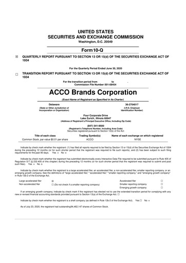 Thumbnail Acco Brands 10-Q Quarterly Report FY2020 