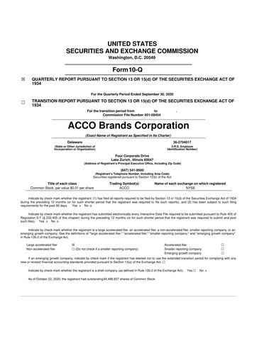 Thumbnail Acco Brands 10-Q Quarterly Report FY2020 