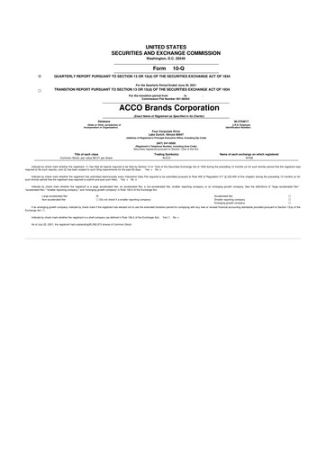 Thumbnail Acco Brands 10-Q Quarterly Report FY2021 