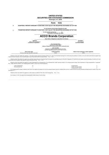 Thumbnail Acco Brands 10-Q Quarterly Report FY2021 