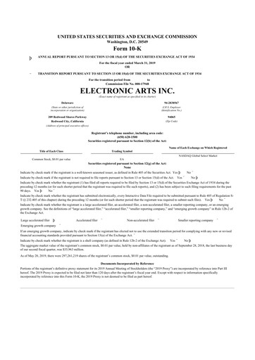 Thumbnail Electronic Arts 10-K Annual Report 2019