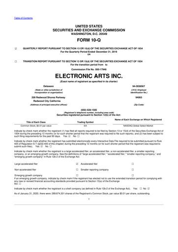 Thumbnail Electronic Arts 10-Q Quarterly Report FY2020 