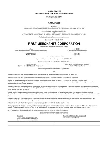 Miniature First Merchants Corporation
 10-K Rapport annuel 