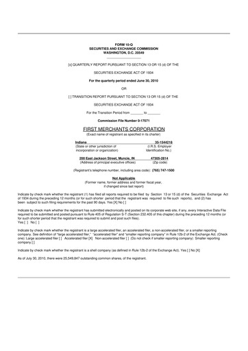 Thumbnail First Merchants Corporation
 10-Q Quarterly Report FY 
