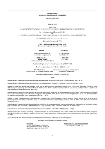 Miniature First Merchants Corporation
 10-K Rapport annuel 