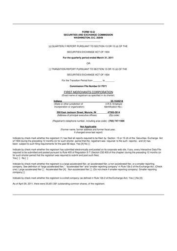 Thumbnail First Merchants Corporation
 10-Q Quarterly Report FY 
