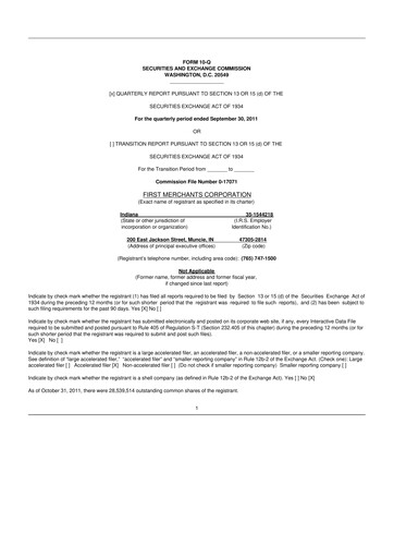 Thumbnail First Merchants Corporation
 10-Q Quarterly Report FY2011 