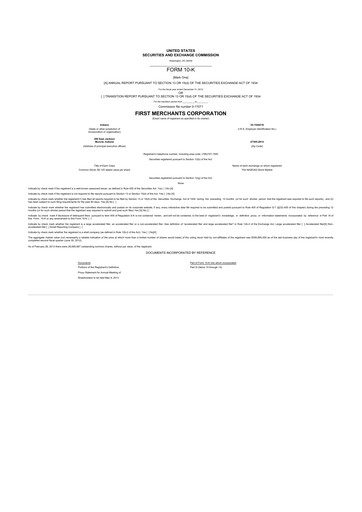 Miniature First Merchants Corporation
 10-K Rapport annuel 2012
