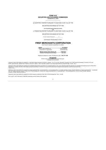 Thumbnail First Merchants Corporation
 10-Q Quarterly Report FY2015 