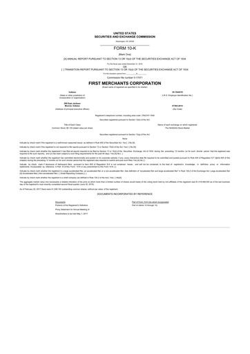 Miniature First Merchants Corporation
 10-K Rapport annuel 2016
