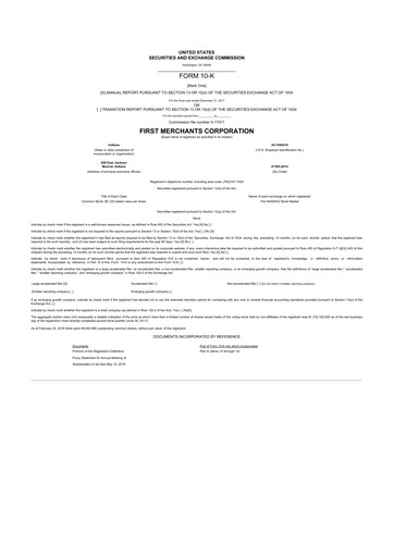 Miniature First Merchants Corporation
 10-K Rapport annuel 2017