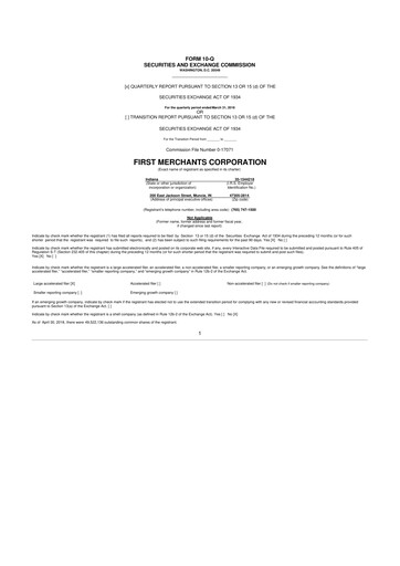 Thumbnail First Merchants Corporation
 10-Q Quarterly Report FY2018 